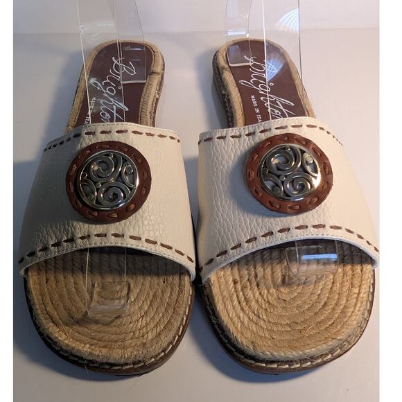 BRIGHTON Elliot Cream Tan Leather‎ Slide Sandals Charm JAG01 Women's 9.5 - Picture 5 of 15
